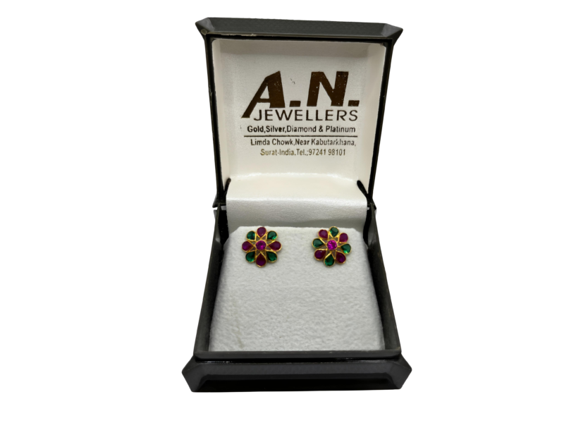 Ruby Emerald Floral Studs Earrings