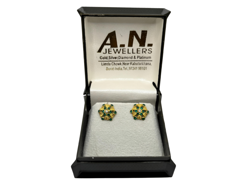 Emerald Blossom Gold Stud Earrings