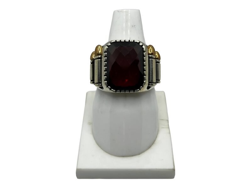 Turkish-Style Silver Ring with Deep Red Gemstone