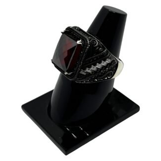 Turkish Sultan-Style Men's Ring with Red Garnet Stone