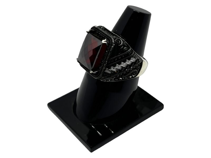 Turkish Sultan-Style Men's Ring with Red Garnet Stone